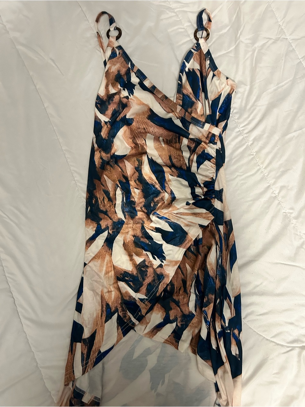 SHEIN Blue, Brown and White Asymmetrical Wrap Dress